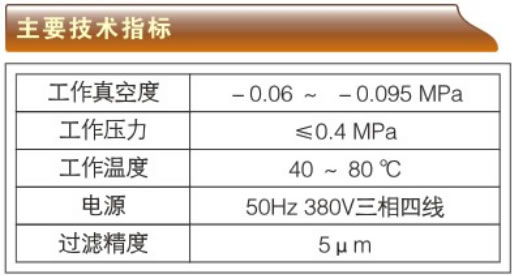 聚結(jié)真空凈油機-JZJ系列主要技術(shù)指標(biāo)